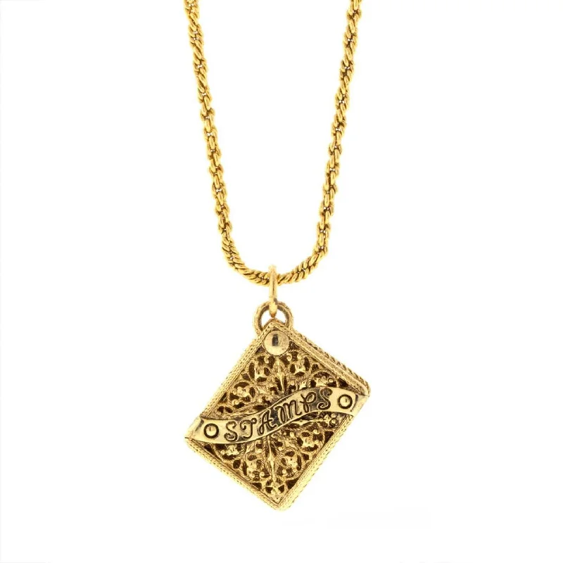 Luxury Gold Necklaces-Antiquities Couture Postage Stamp Holder Locket Necklace 32"