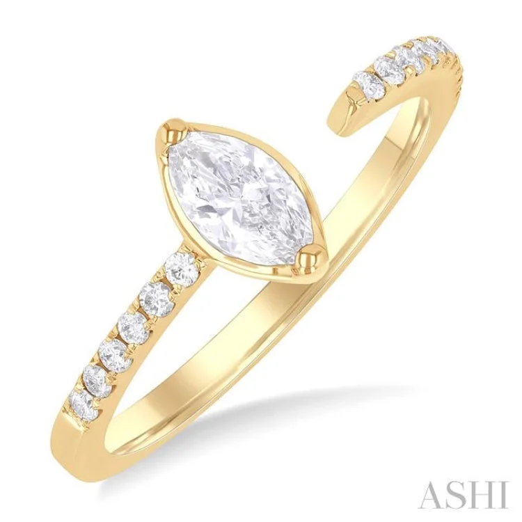 Personalized Stacking Rings-3/8 ctw Marquise and Round Cut Diamond Fashion Open Ring in 14K Yellow Gold