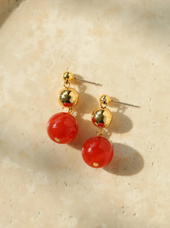 Crystal and Pearl Earrings-Natural Red  Agate Drop Earrings