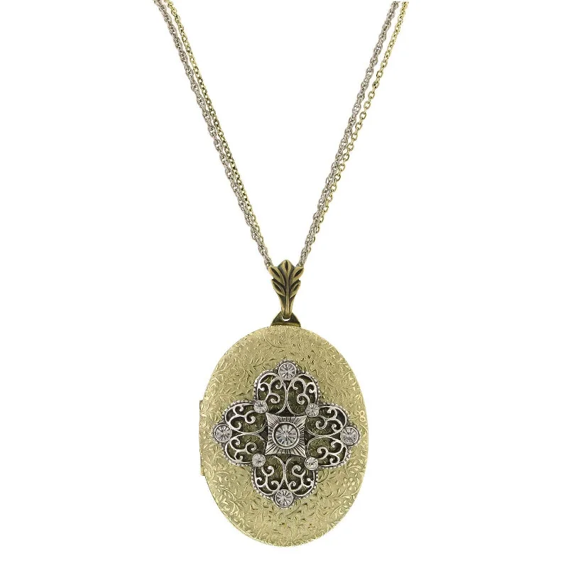 3D Printed Necklaces-1928 Jewelry Crystal Filigree Locket Necklace 32"