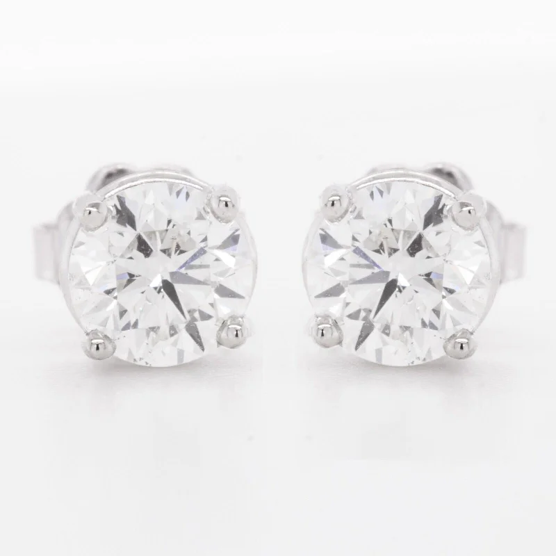 Bold Statement Earrings-14k White Gold Round Diamond Basket Stud Earrings 1.22ctw I SI1