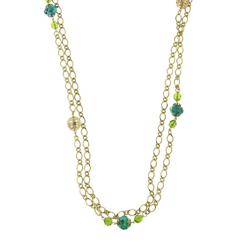 Custom Logo Necklaces-1928 Jewelry Green Crystal And Filigree Bead Long Necklace 42"