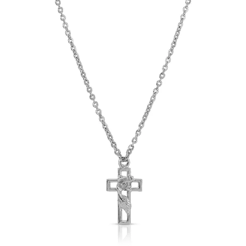 Simple Chain Necklaces-1928 Jewelry Rose And Leaf Cross Pendant Necklace 16" + 3" Extender