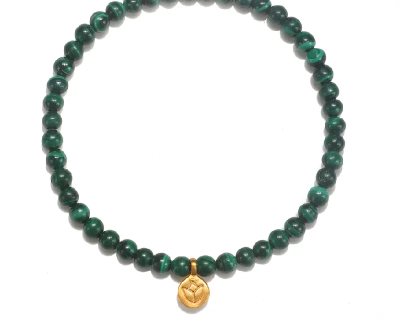 Personalized Adjustable Gold Bracelets-MALACHITE LOTUS BRACELET