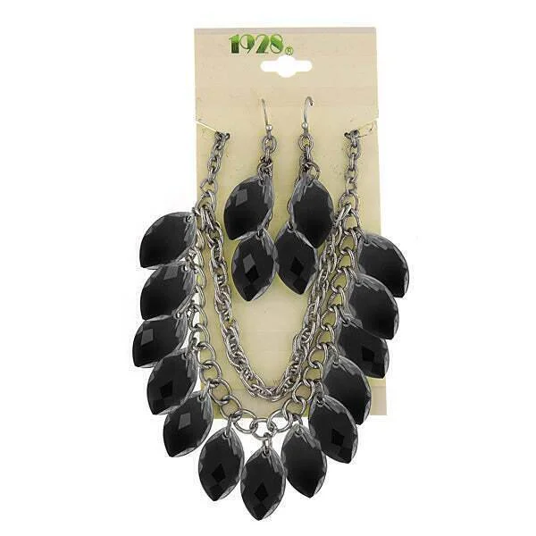 High-End Necklaces-1928 Jewelry Multi Faceted Navette Drop Earrings and Necklace Set