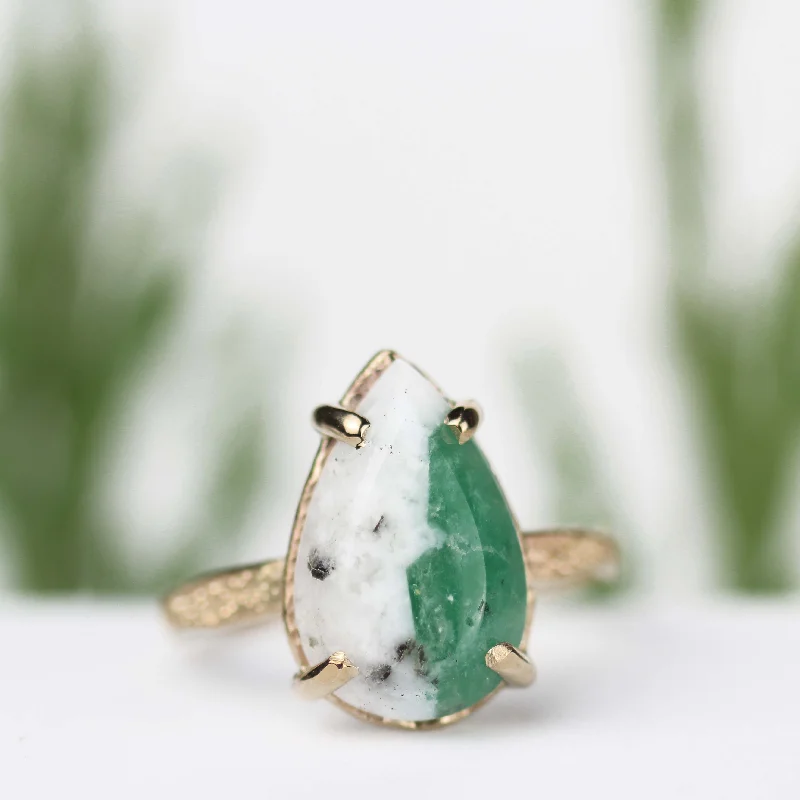 Bridal Rings with Birthstones-Emerald Stardust Ring 14k Yellow Gold