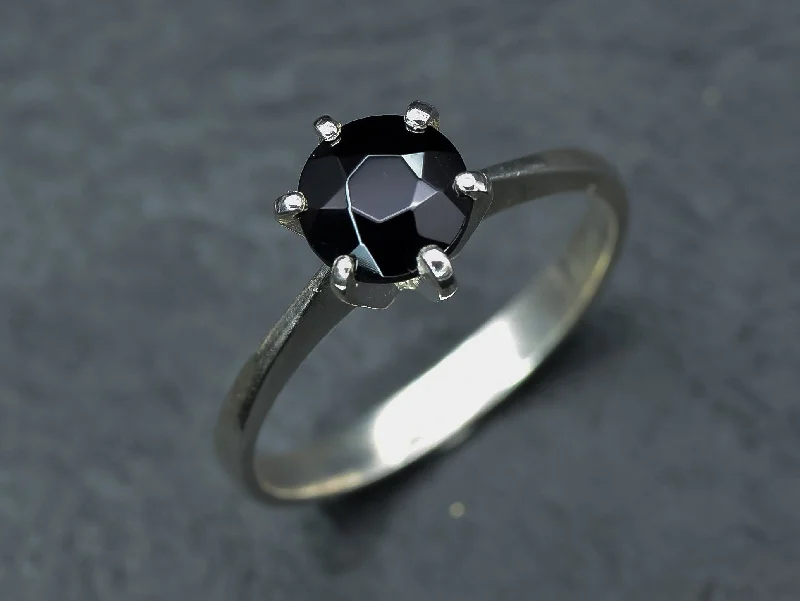 Custom Luxury Rings-Black Solitaire Ring - Natural Onyx Ring, Dainty Gothic Ring