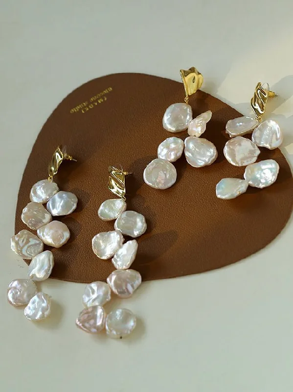 Colorful Stud Drop Earrings-Baroque Pearl Earrings with Scattered Petals