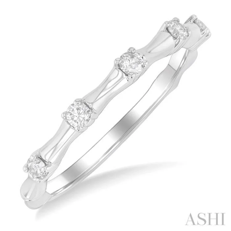 Promise Ring with Birthstone-1/5 ctw Bamboo Shoot Inspired Round Cut Diamond Fashion Ring in 14K White Gold