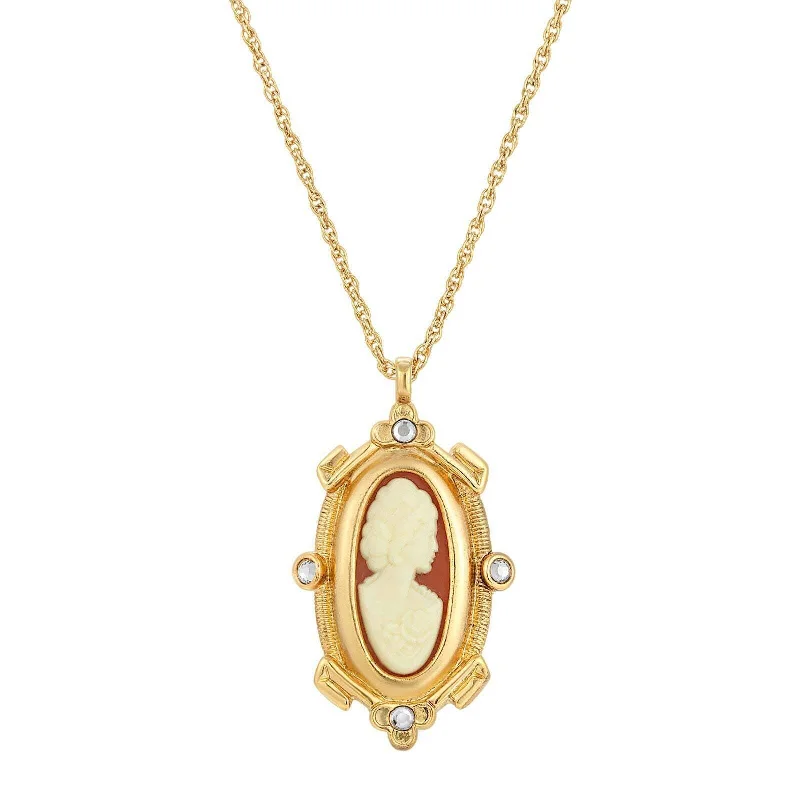 Fathers Day Necklaces-1928 Jewelry Oval Carnelian Cameo And Crystal Pendant Necklace 18"