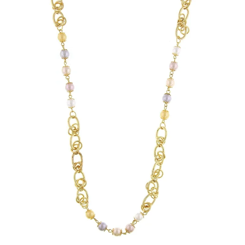 Personalized Necklaces-1928 Jewelry Multi-Color 8mm Faux Pearl Chain Strand Necklace 28" + 2" Extender