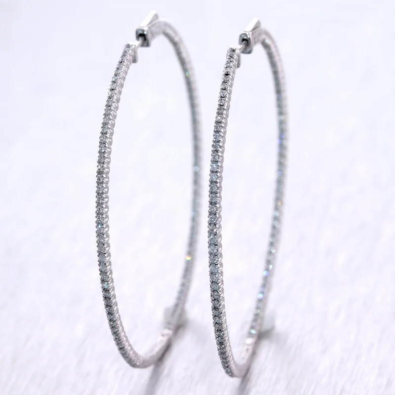 Colorful Crystal Dangle Earrings-Modern 14k White Gold 1.75ctw Diamond In & Out Hoop Earrings