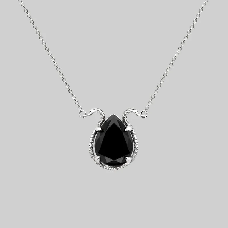 Creative Necklaces-BITTERSWEET. Double Serpent Onyx Necklace - Silver