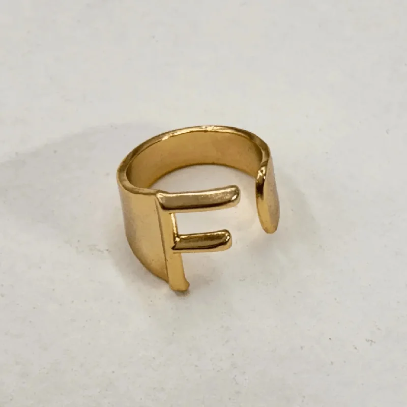 Bridal Ring Sets-TFC Letter- F Gold Plated Adjustable Ring