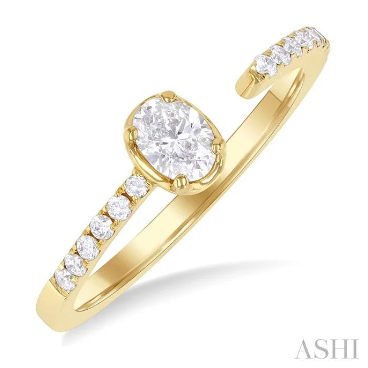 Artistic Engagement Rings-3/8 ctw Oval and Round Cut Diamond Fashion Open Ring in 14K Yellow Gold