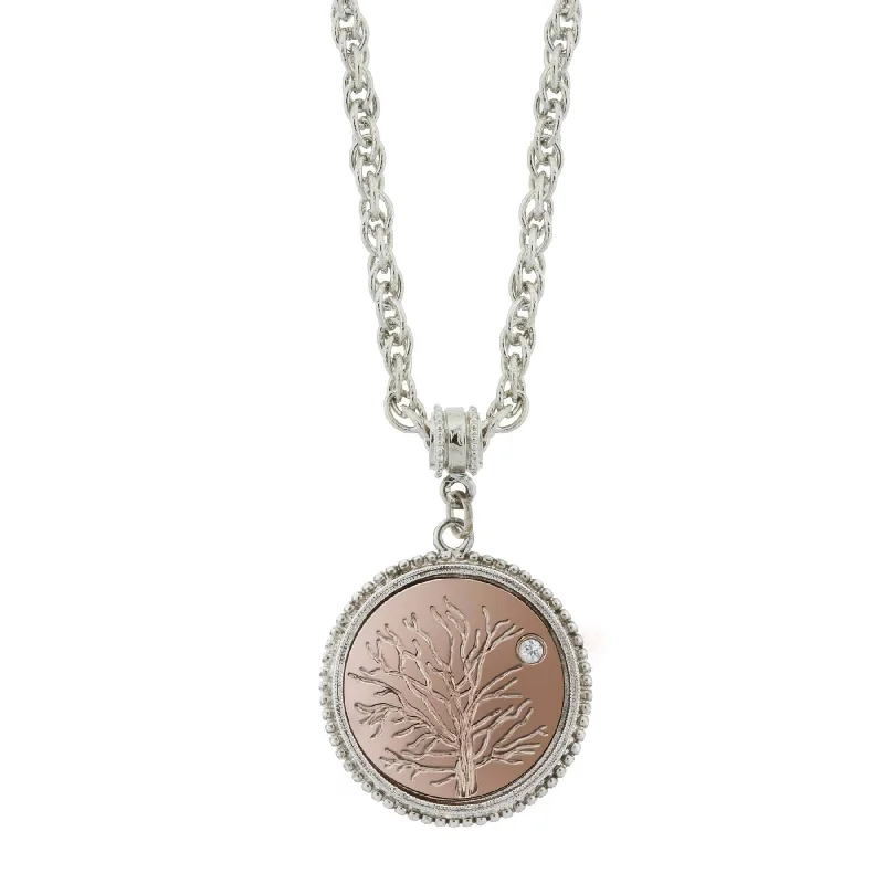 Butterfly Necklaces-1928 Jewelry Rose Gold Tone Tree Of Life Euro Crystal Pendant Necklace 16" + 3" Extender