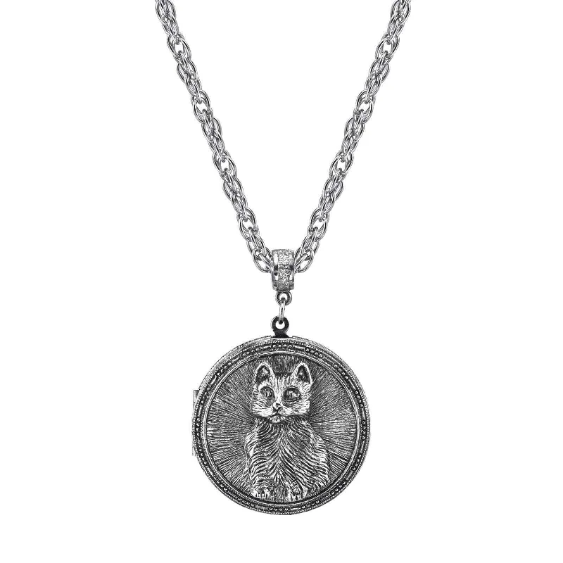 Custom Logo Necklaces-1928 Jewelry Pewter Cat Locket Necklace 30"