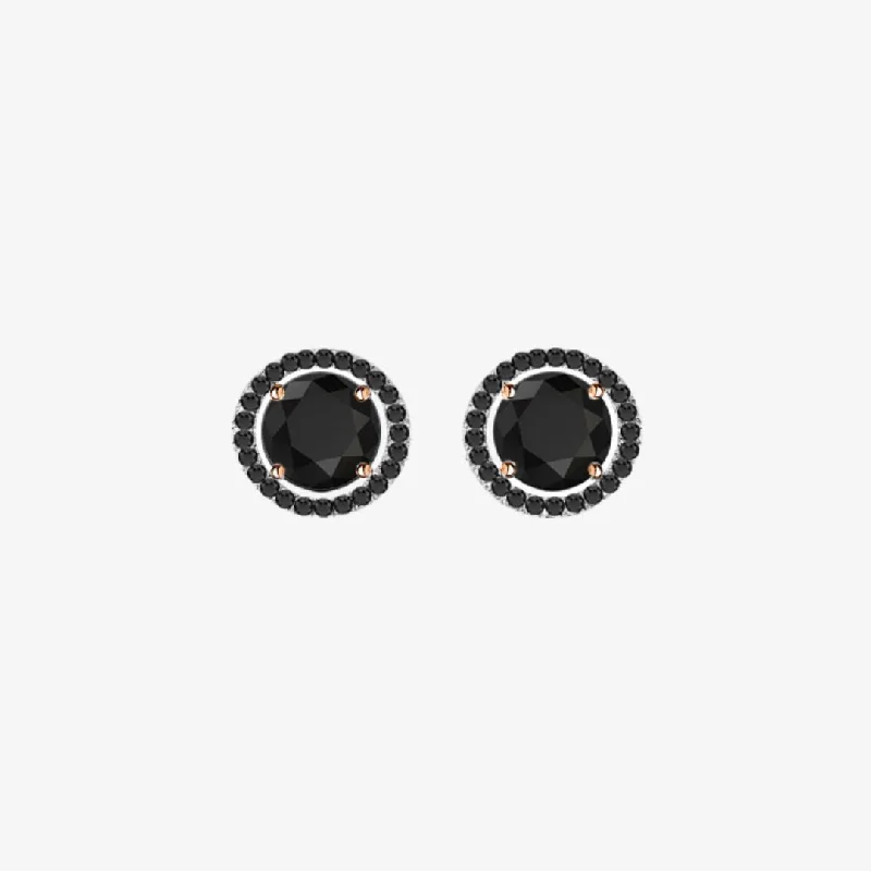 Custom Gold Earrings-Black Diamonds. Halo Gold Stud Earrings