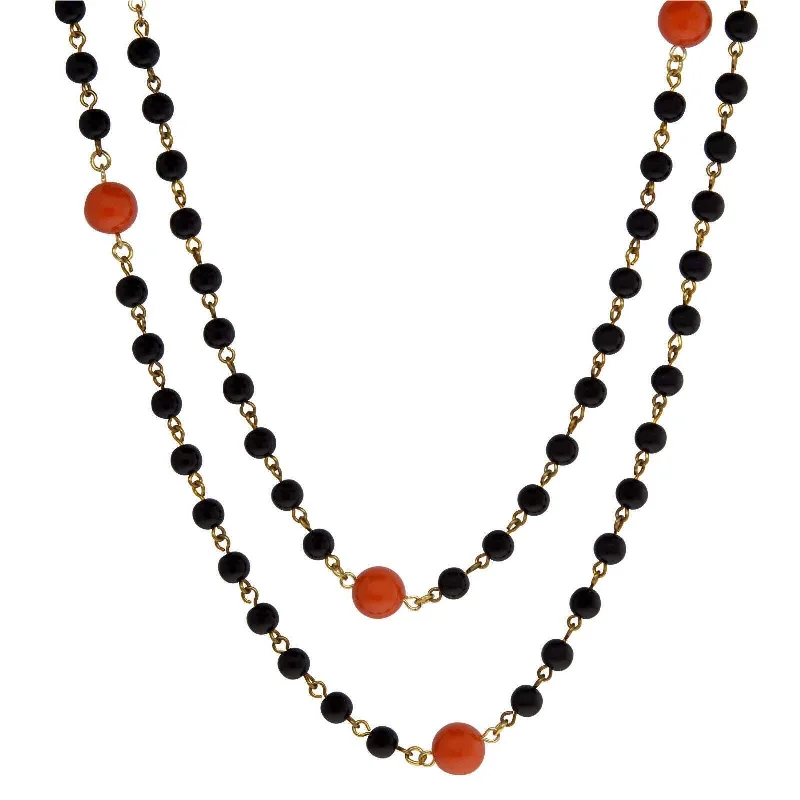 Bridal Set Necklaces-1928 Jewelry Orange And Black Beaded Necklace 48"