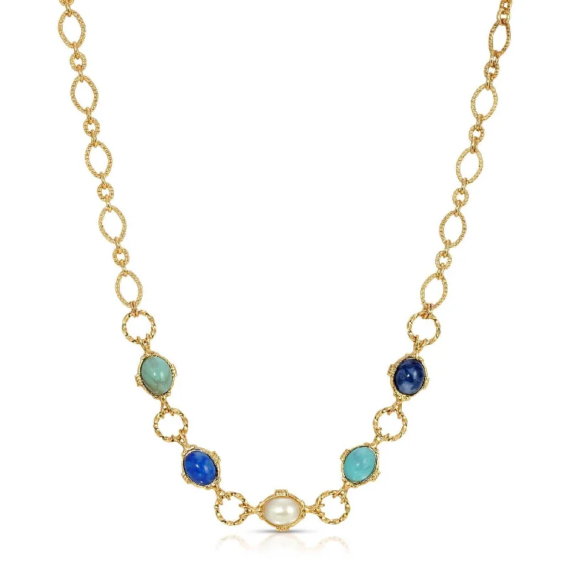 Real Gold Necklaces-1928 Jewelry Sardinia Multicolor Oval Link Necklace 16" + 3" Extender