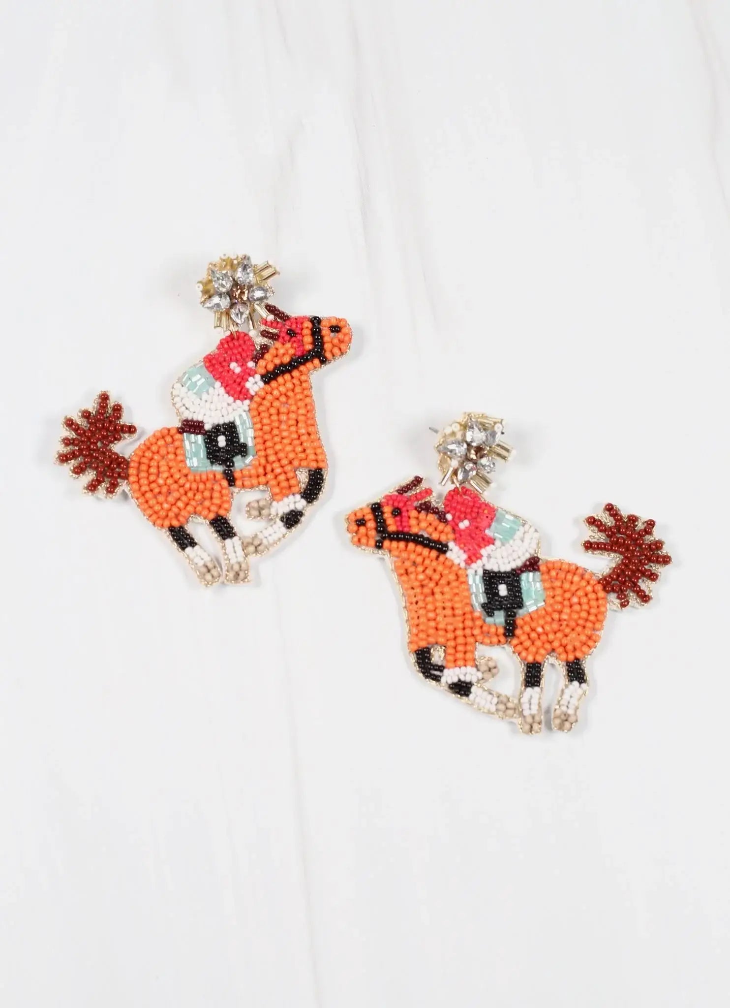 Multi-Layered Earrings-Caroline Hill - Kentucky Derby Jockey and Horse Earring ORANGE