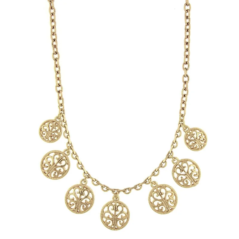 Friendship Necklaces-1928 Jewelry Gold Round Open Lattice Necklace 16" + 3" Extender