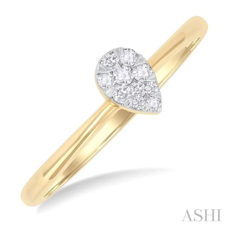 Bridal Rings with Birthstones-1/10 ctw Lovebright Petite Pear Shape Round Cut Diamond Fashion Ring in 10K Yellow Gold