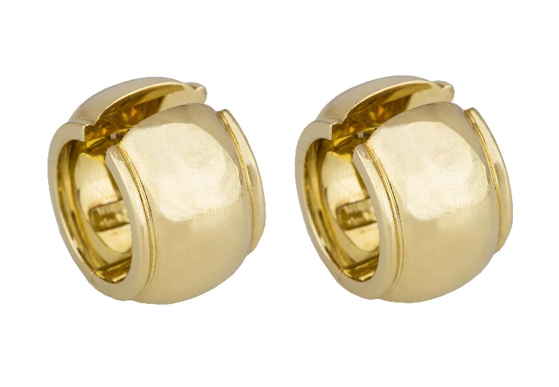 Vintage Gemstone Earrings-Authentic Tiffany & Co. 18K 750 Yellow Gold Wide Dome Shell Hoop Earrings