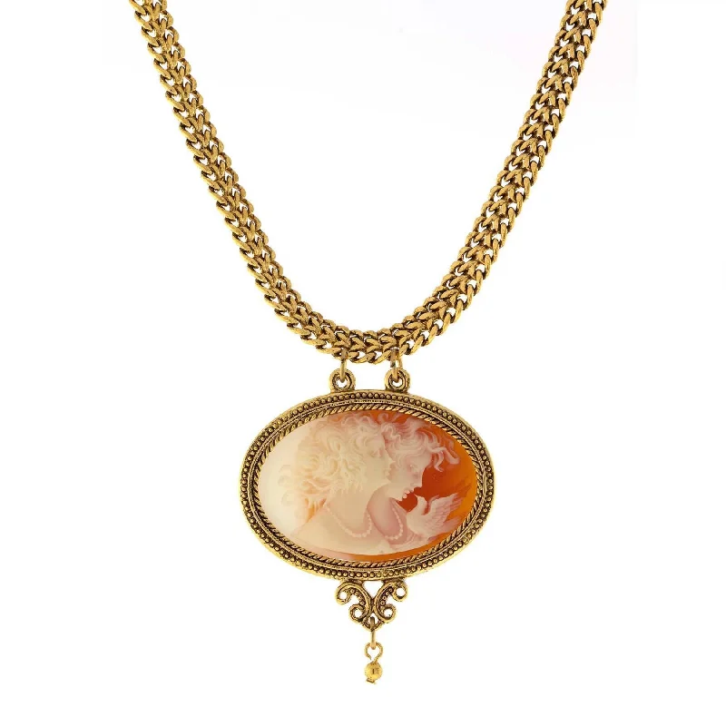 Dainty Necklaces-Antiquities Couture Carnelian Red Cameo Twin Muse & Bird Pendant Necklace 17"