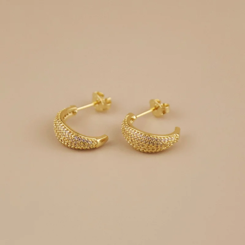 Gold Diamond Earrings-Micro CZ Dome Earrings