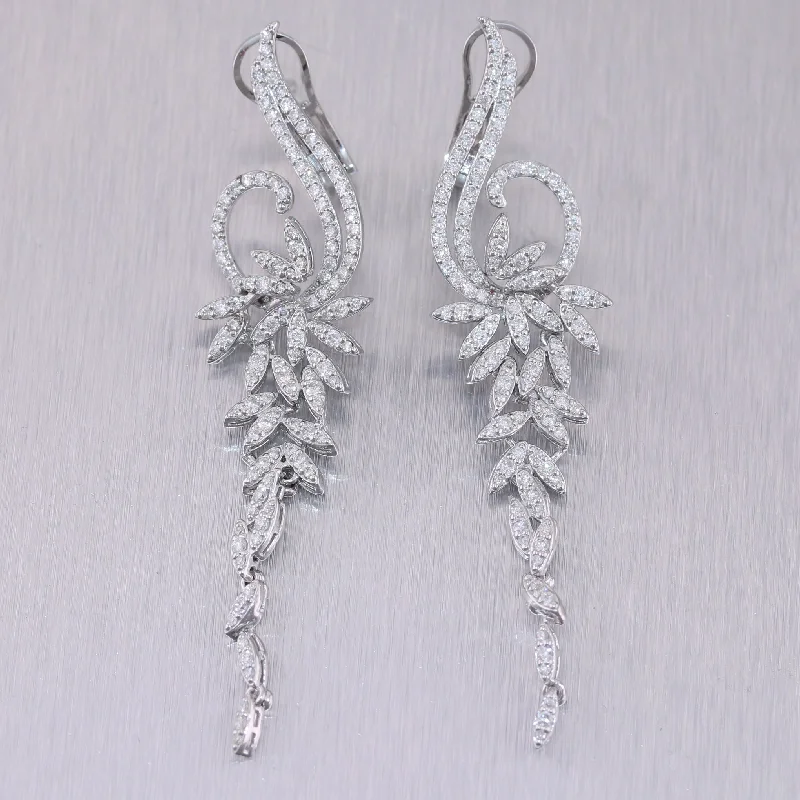 Fancy Gold Earrings-Estate Vintage 14k White Gold 1.94ctw Diamond Dangle Bridal Earrings