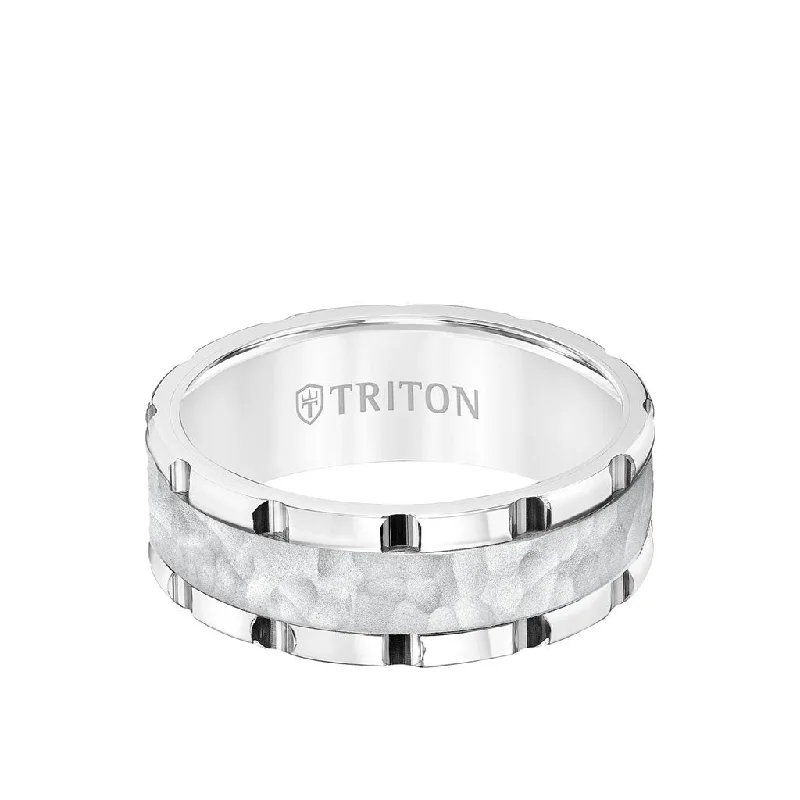 Women’s Engagement Ring Sets-8MM Tungsten Carbide Ring - Hammered Center and Link Edge