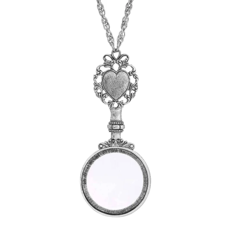 Unique Pendant Necklaces-1928 Jewelry Filigree Heart And Round Magnifying Glass Pendant Necklace 28" - Magnification Power: 2X