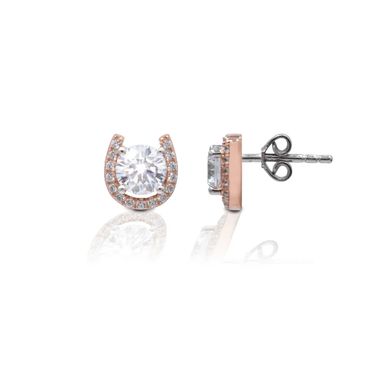 Crystal Stud Hoop Earrings-Kelly Herd Rose Gold Plated Horseshoe Stud Earrings-Sterling Silver