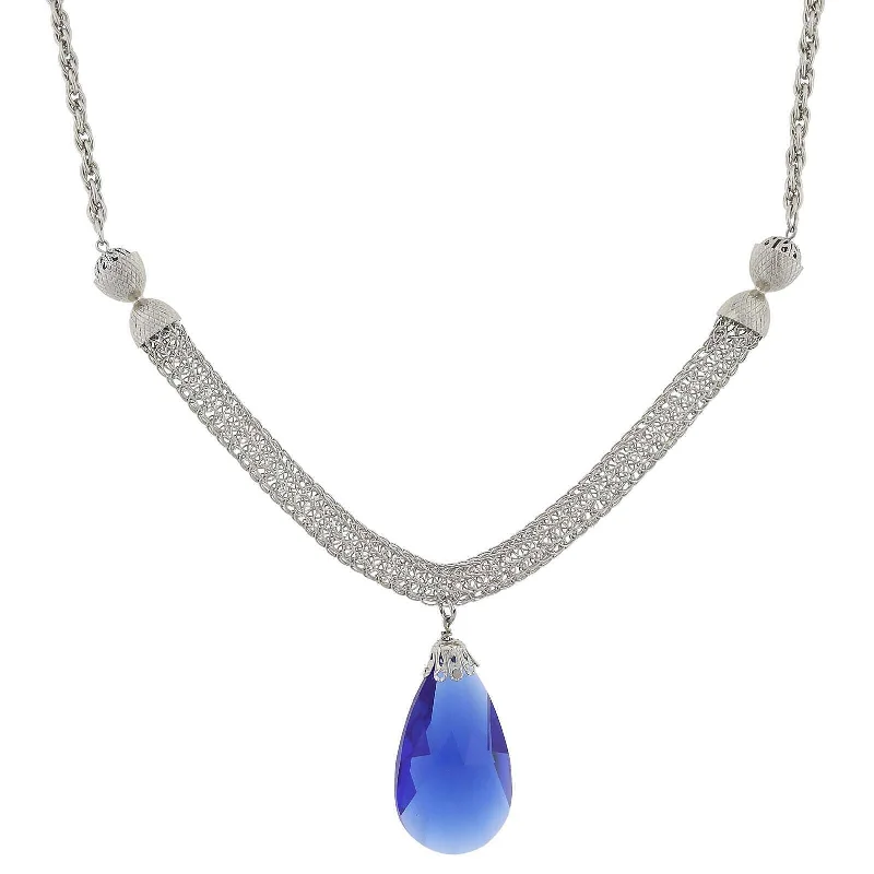 Luxury Gemstone Necklaces-1928 Jewelry Mesh Chain And Large Blue Teardrop Pendant Necklace 18"