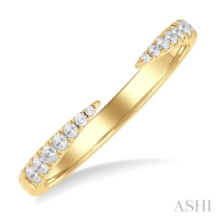 Custom Gemstone Engagement Bands-1/5 ctw Graduated Round Cut Diamond Claw Open Fashion Ring in 10K Yellow Gold