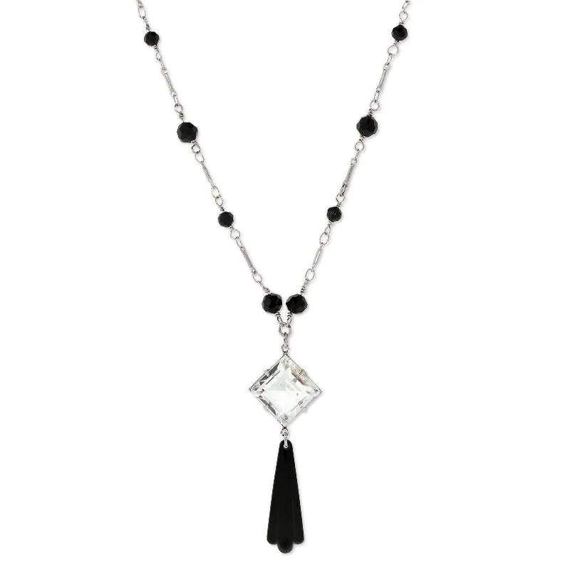 Unique Necklaces-1928 Jewelry Black Bead Crystal Austrian Necklace 16" + 3" Extender