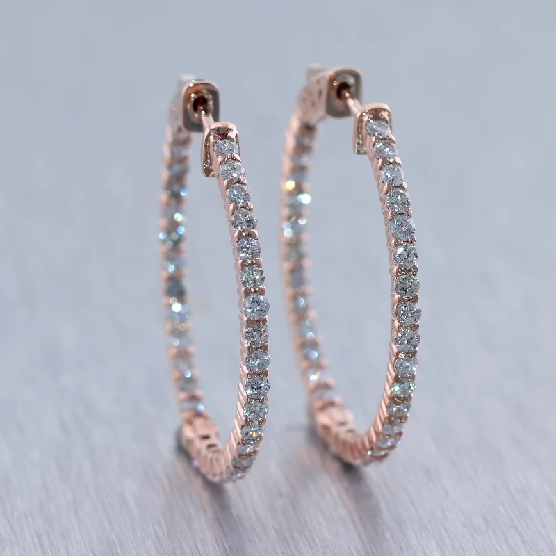 Shiny Gemstone Drop Earrings-14k Rose Gold 2.60ctw Diamond In & Out Hoop Earrings