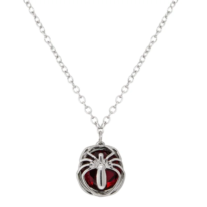 Women's Necklaces-1928 Jewelry Round Red Stone Spider Pendant Necklace 16" + 3" Extender