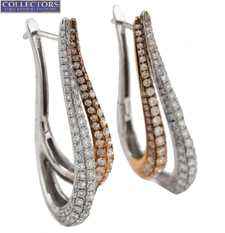 Handmade Hoop Earrings-Ladies Elegant 14K White Rose Gold Two-Tone 3.07ctw Diamond Drop/Dangle Earrings