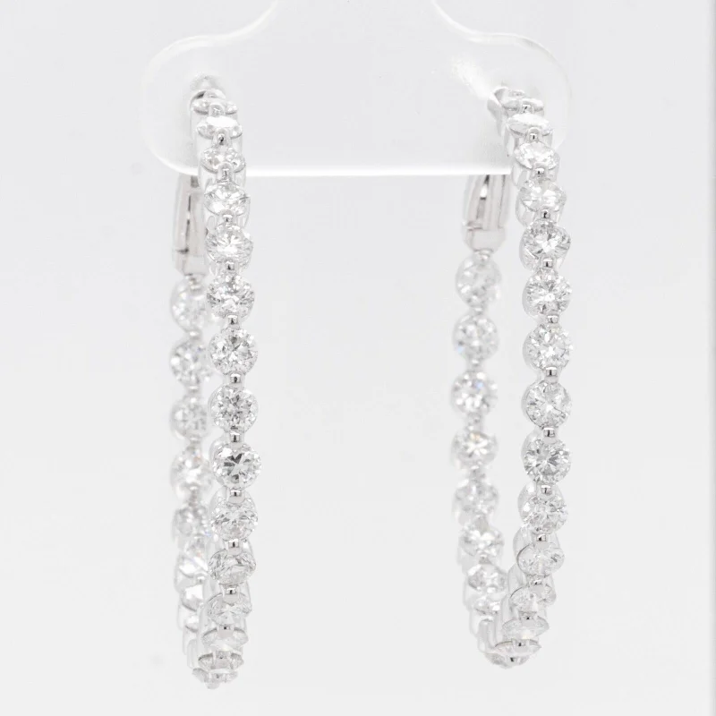 Elegant Gemstone Drop Earrings-14k White Gold Diamond In & Out Hoop Earrings 3.25ctw G SI1 - Omegaback Closure