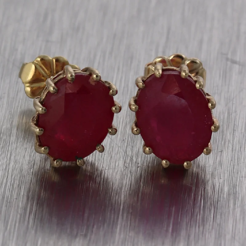 Gemstone Hoop Earrings-Vintage Esate 10k Yellow Gold 3ctw Red Stone Earrings