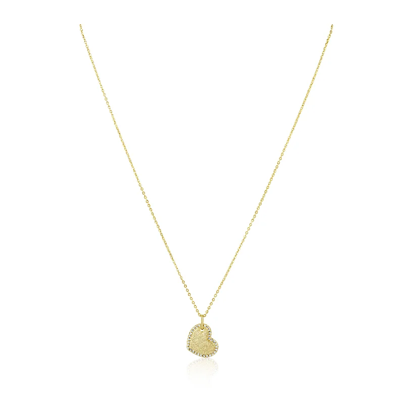 Textured Necklaces-Megan CZ Heart Necklace